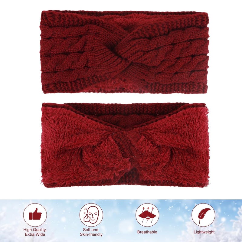 Cavetee Winter Headbands for Women, 4 Pieces Ear Muffs Crochet Soft Lined Elastic Ear Warmers for Women Christmas Gift - Image 2